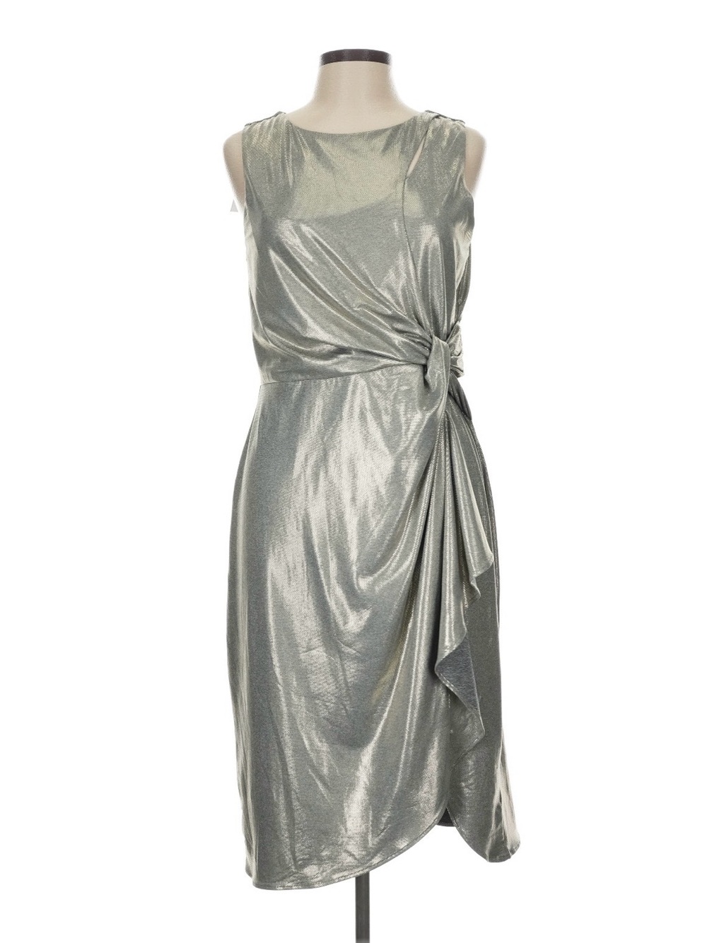 NWT METALLIC SILVER GOLD SLEEVELESS COCKTAIL RUCHED WRAP DRESS LARGE